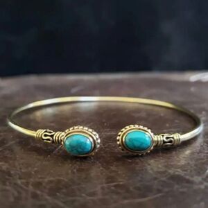 Bohemian Open Cuff  Turquoise Bangle Bracelet Silver and Gold Pated